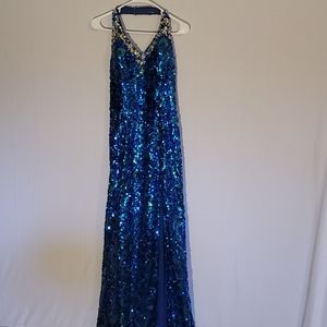Blue & Green Floor Length Prom Dress